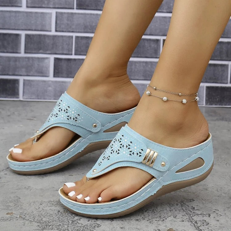 Tiara - Wedge Flip Flop Cutout Sandals