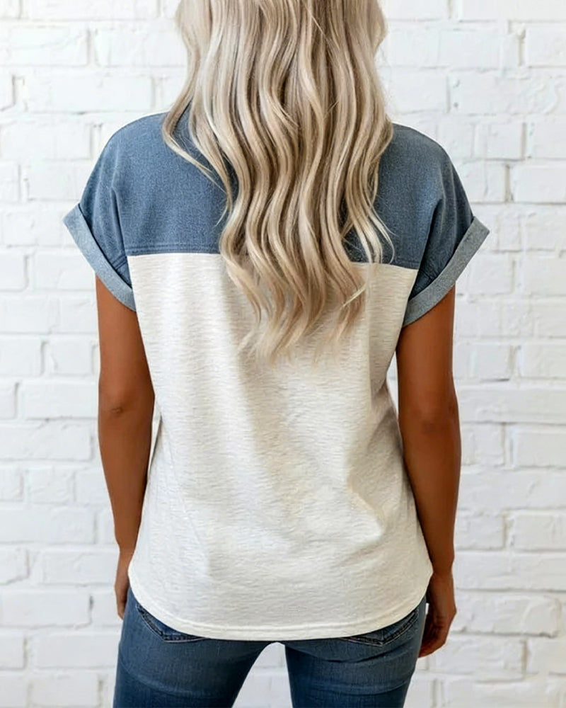 Myleena - Patchwork Polo T Shirt Short Sleeve
