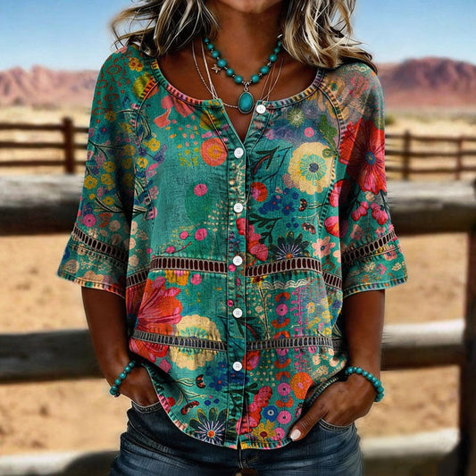 Lenny | Floral Print Button Front Blouse Top