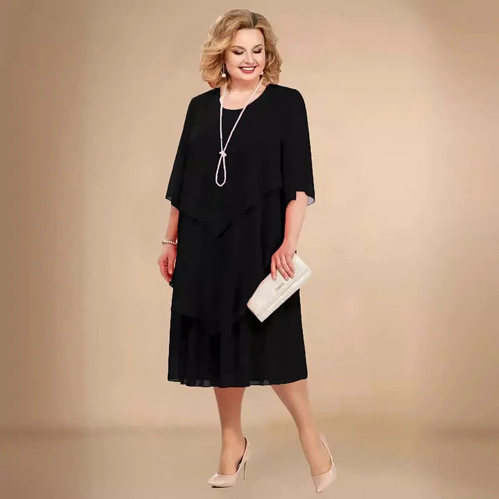 Leva | Chiffon Layered Midi Dress Half Sleeves