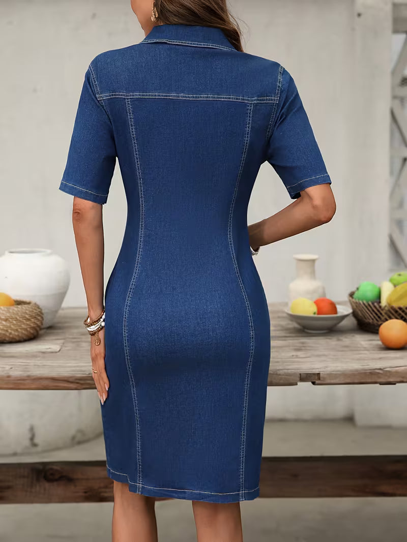 Serila | Denim Dress with Short Sleeves and Zip