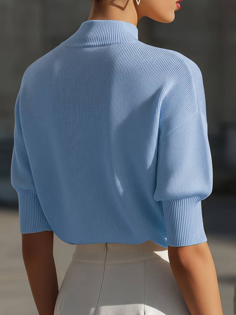 Jenni | Mock Neck Ribbed Short Sleeve Top