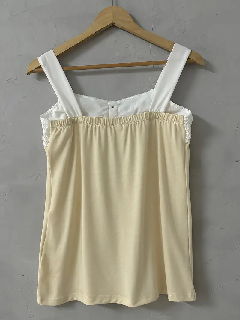 Malinda | Sleeveless Button Front Lace Trim Top