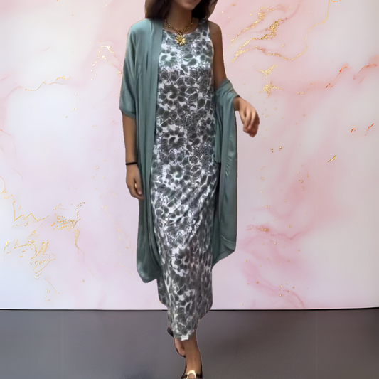 Shelly - Sleeveless Printed Maxi Dress Cardigan Set