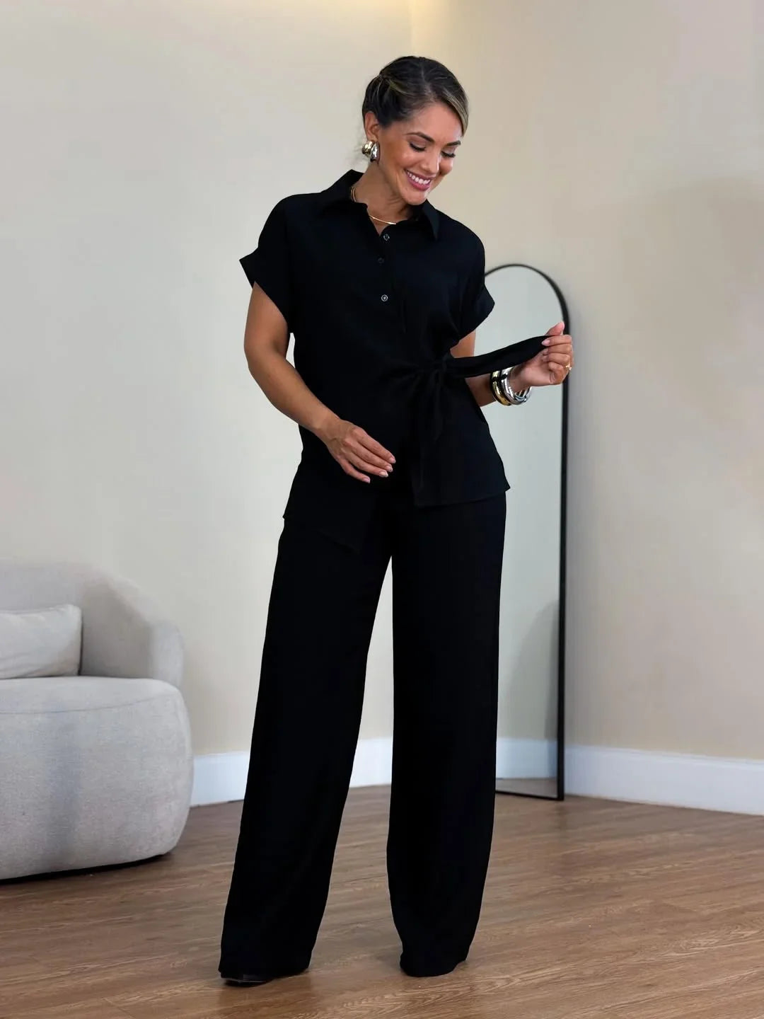 Lorie | Two Piece Collared Tie Front Set