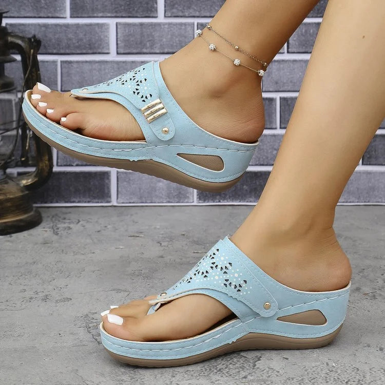 Tiara - Wedge Flip Flop Cutout Sandals