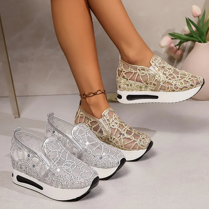 Heleen - Sequined Wedge Slip On Trainers