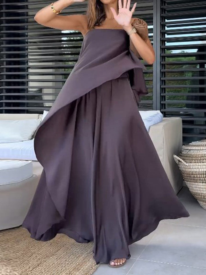 Kerstin | Strapless Asymmetrical Overlay Wide Leg Jumpsuit