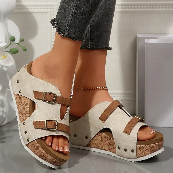 Serhat | Platform Wedge Buckle Strap Slide Sandals