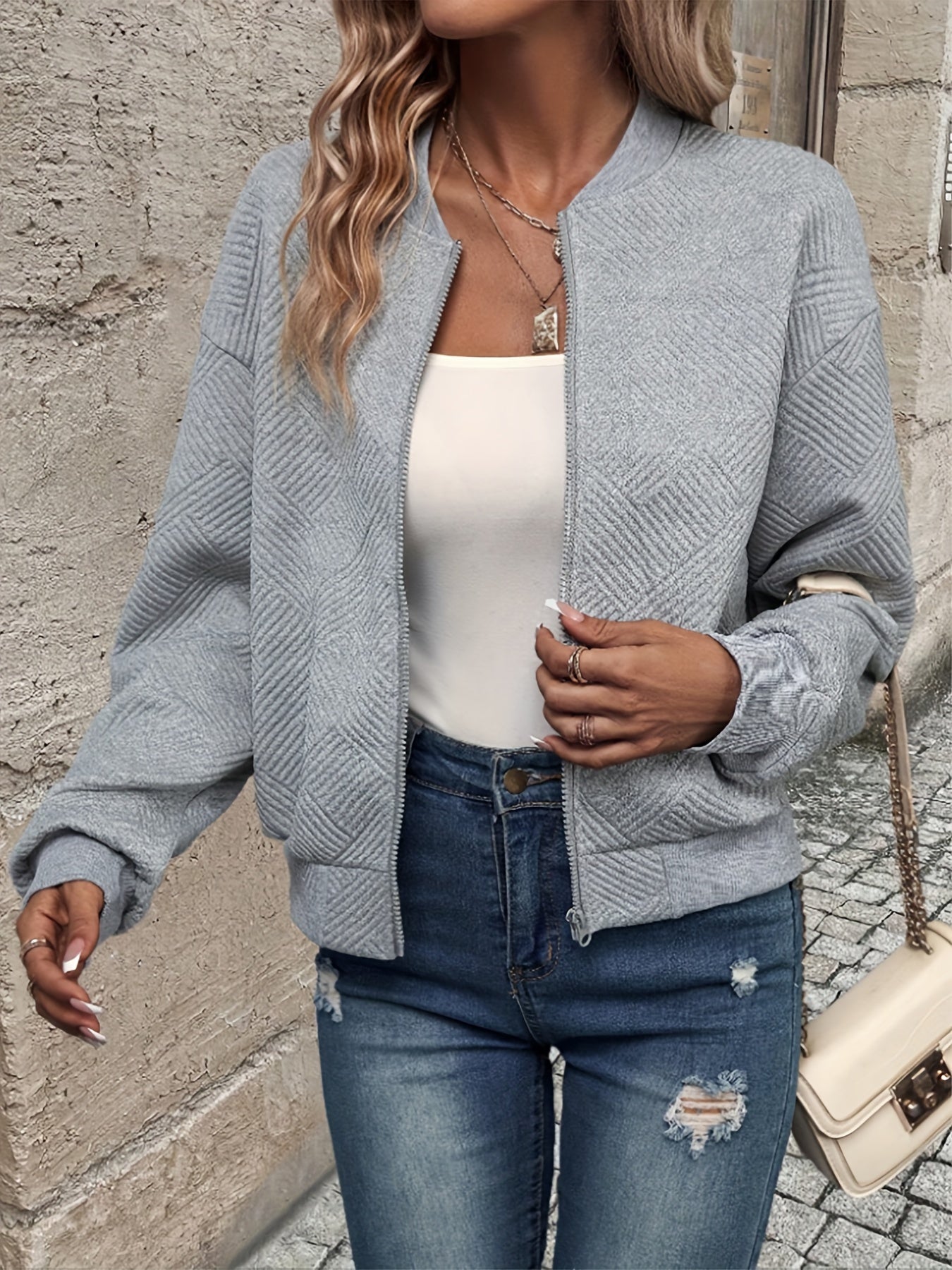 Jemma | Long Sleeve Textured Zip Jacket