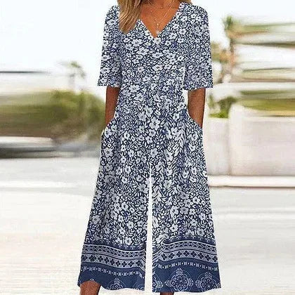 Nerina | Wide Leg Floral Print Jumpsuit