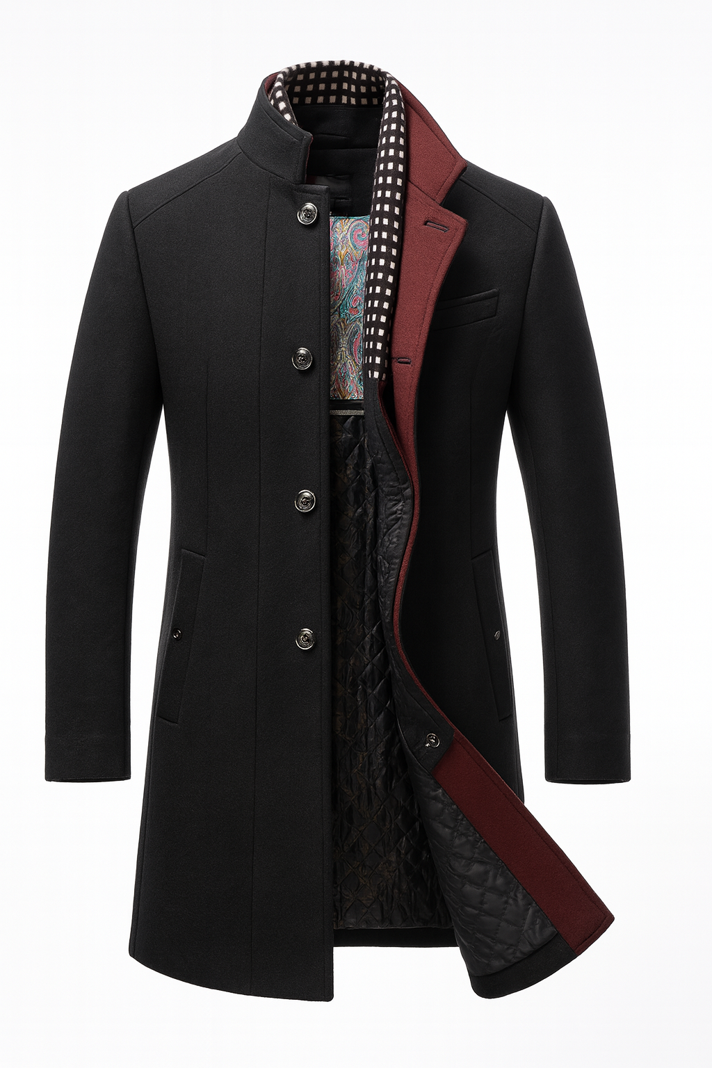 Reinaldo | Long Sleeve Button Front Coat with Trim