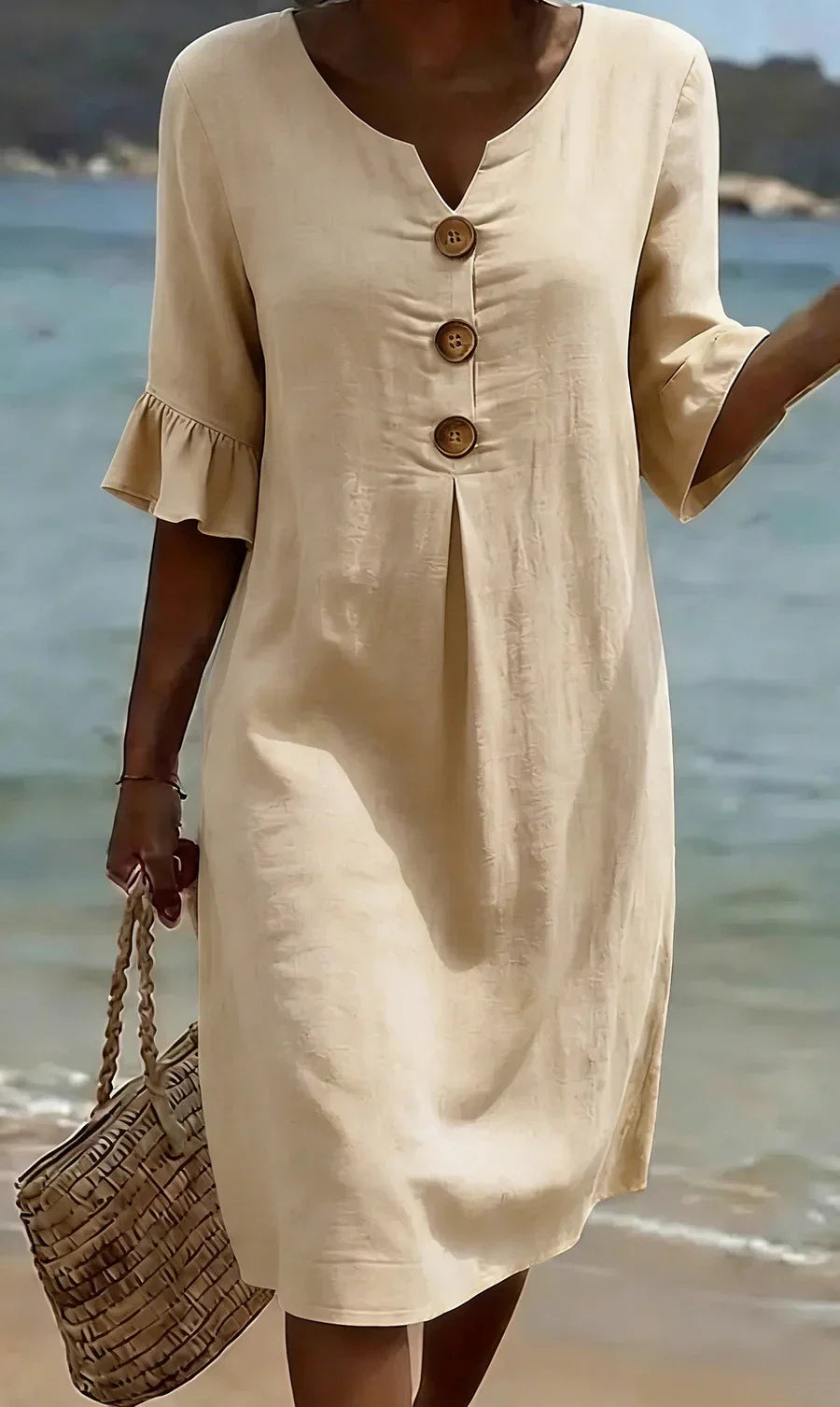 Mlaina - Button Front Frill Sleeve Midi Dress