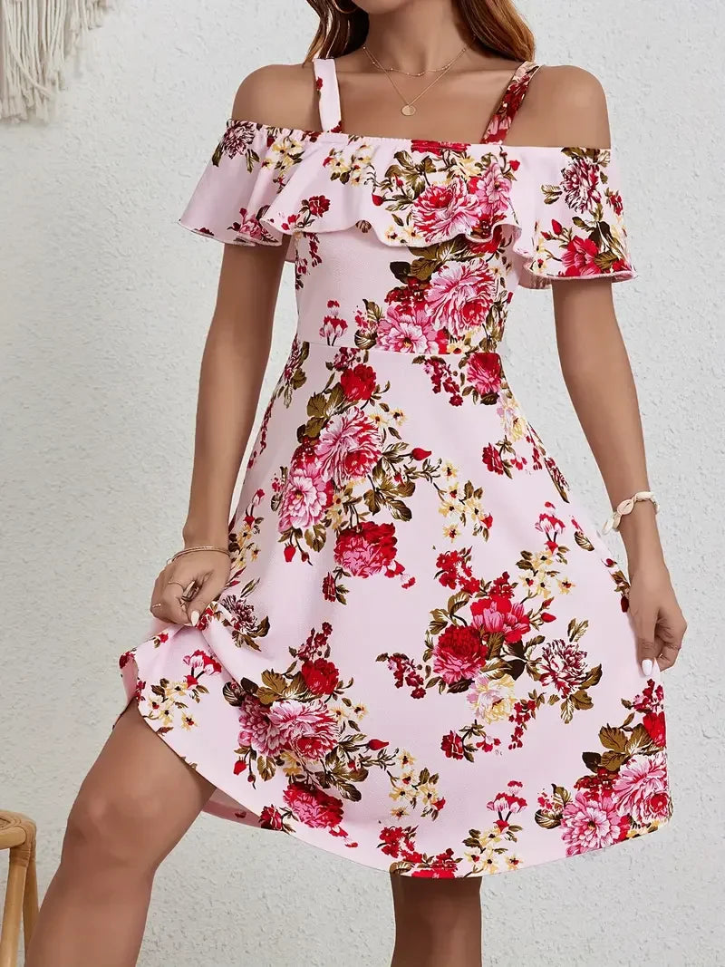 Rosanne | Floral Print Off Shoulder Midi Dress