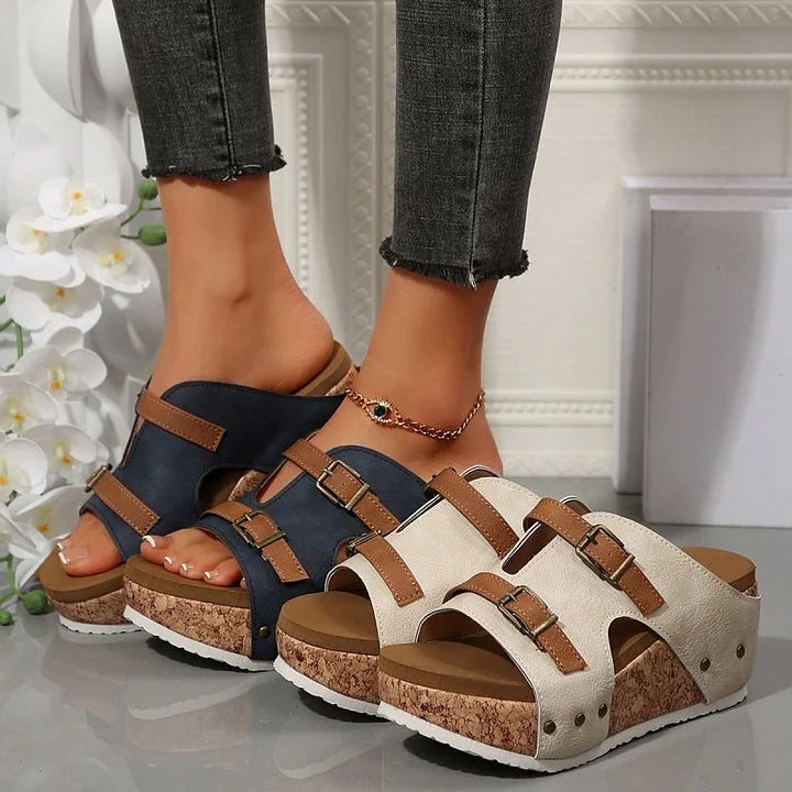 Serhat | Platform Wedge Buckle Strap Slide Sandals