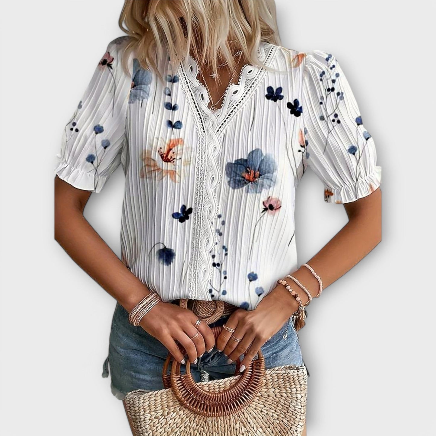Bruni | Floral Print V Neck Pleated Blouse