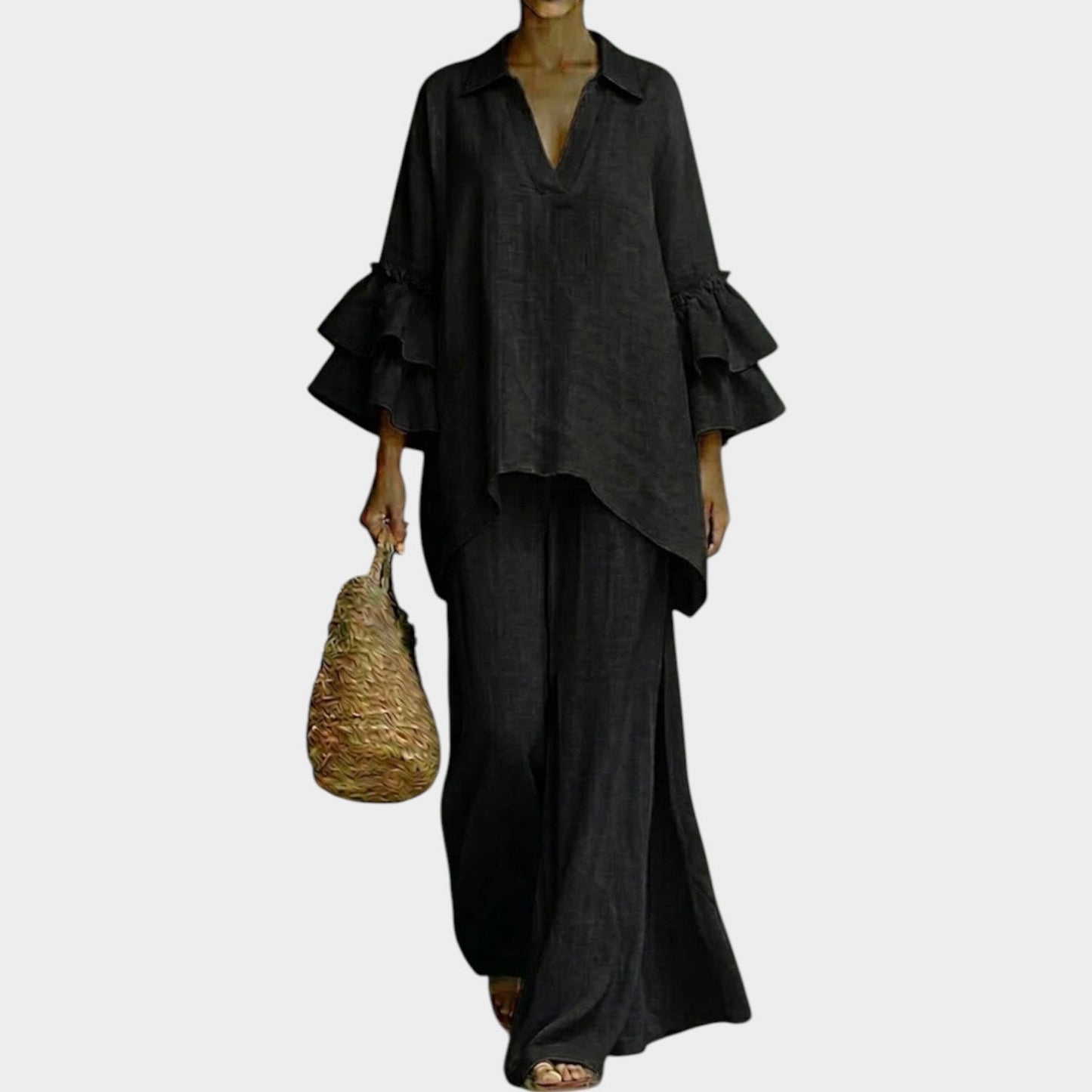 Fien | Linen Co-Ord Set V Neck Ruffle Sleeve