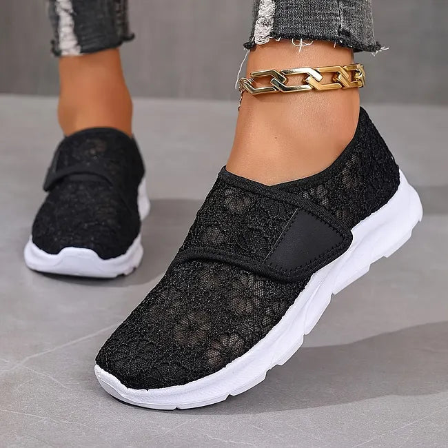 Tonjaa | Lace Floral Embroidered Slip-On Sneakers
