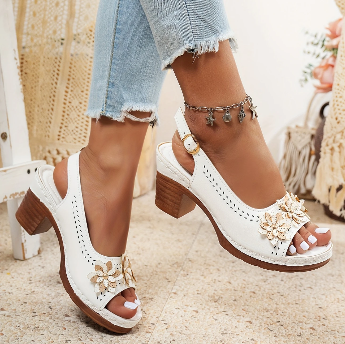 Haisley | Sandals Floral Slingback Block Heel