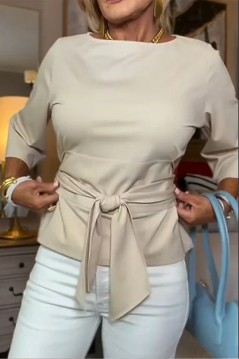 Shaniera | Tie Waist Three Quarter Sleeve Top