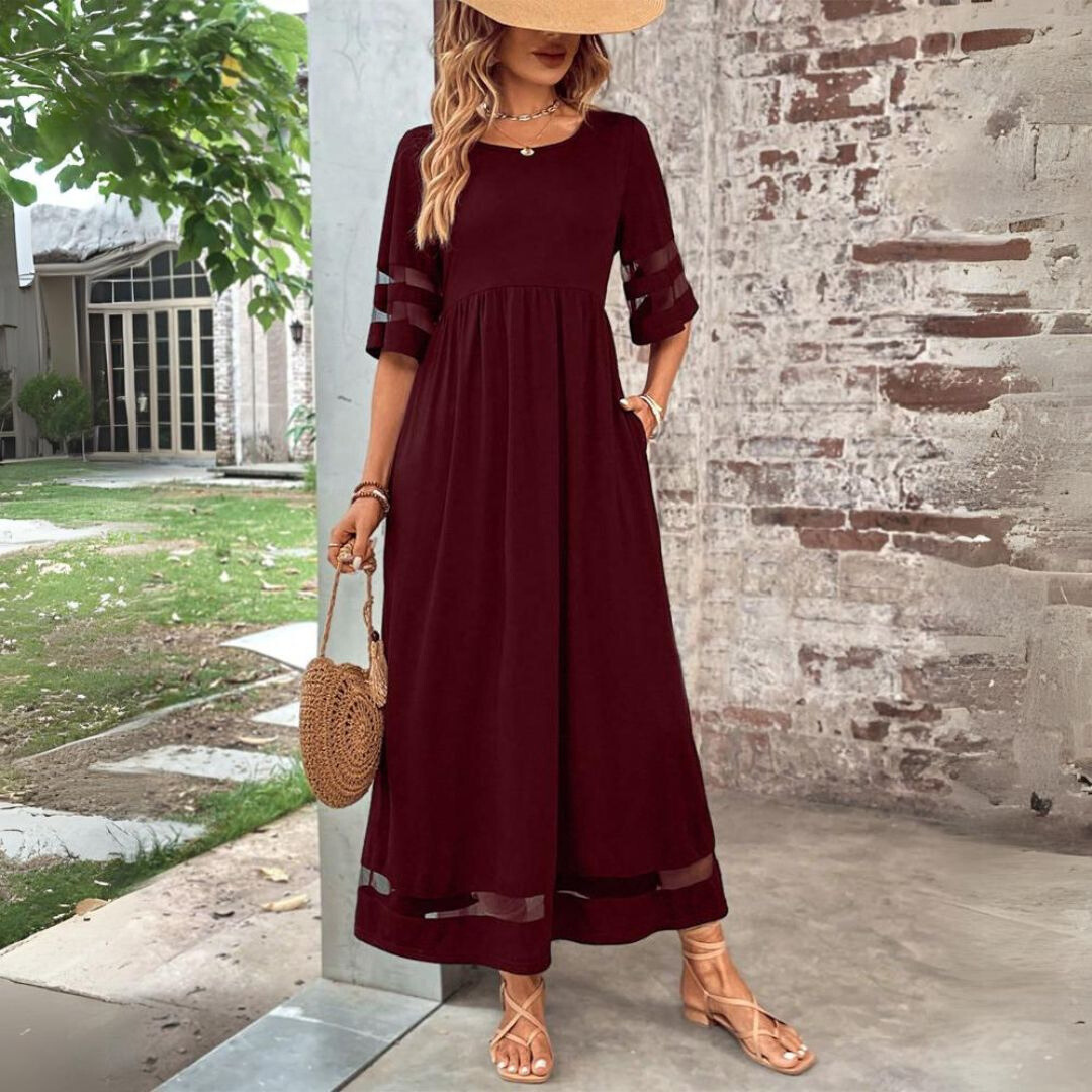 Silvy | Maxi Dress with Mesh Trim Sleeves