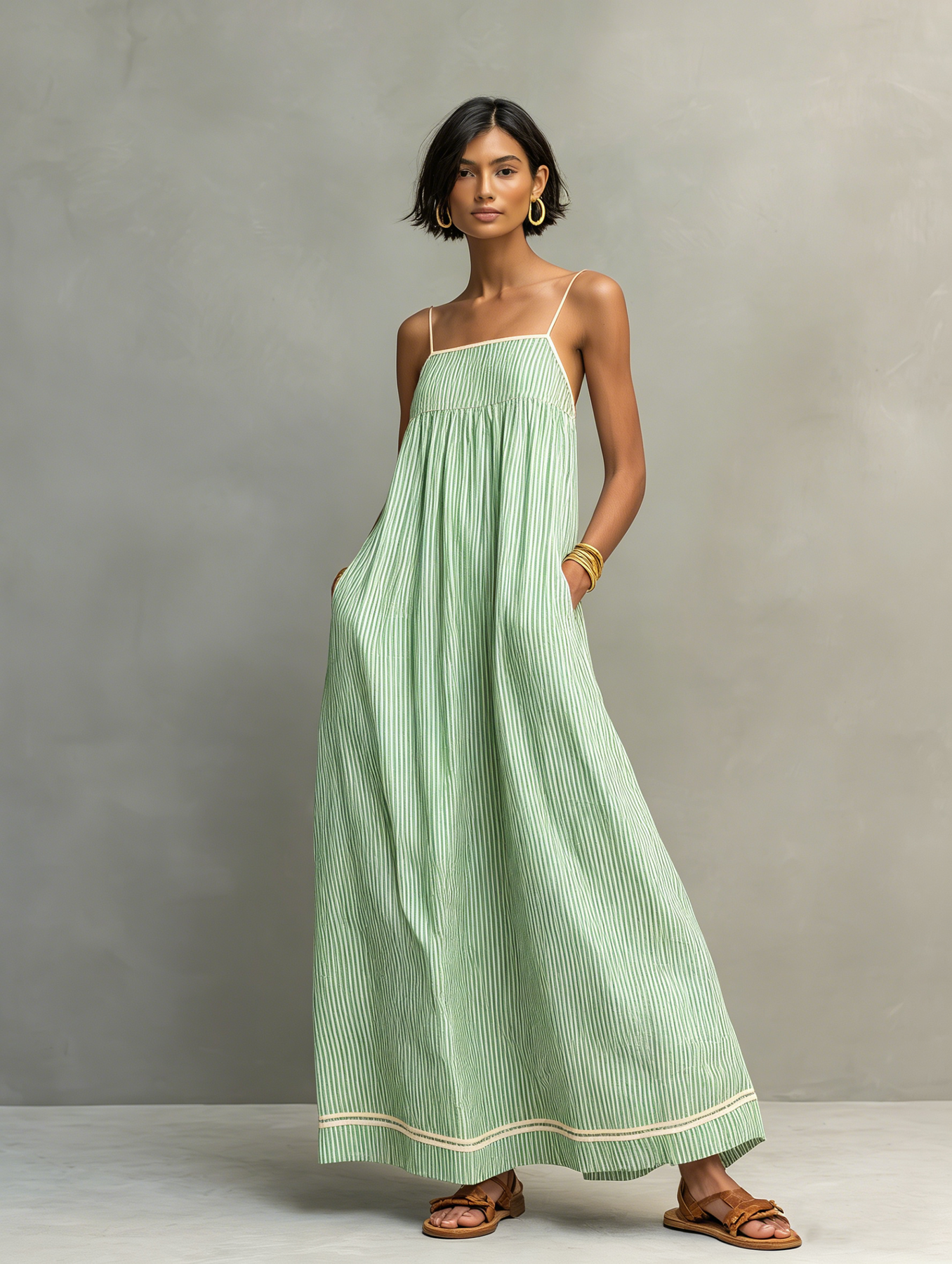 Aliyeva - Striped Spaghetti Strap Maxi Dress