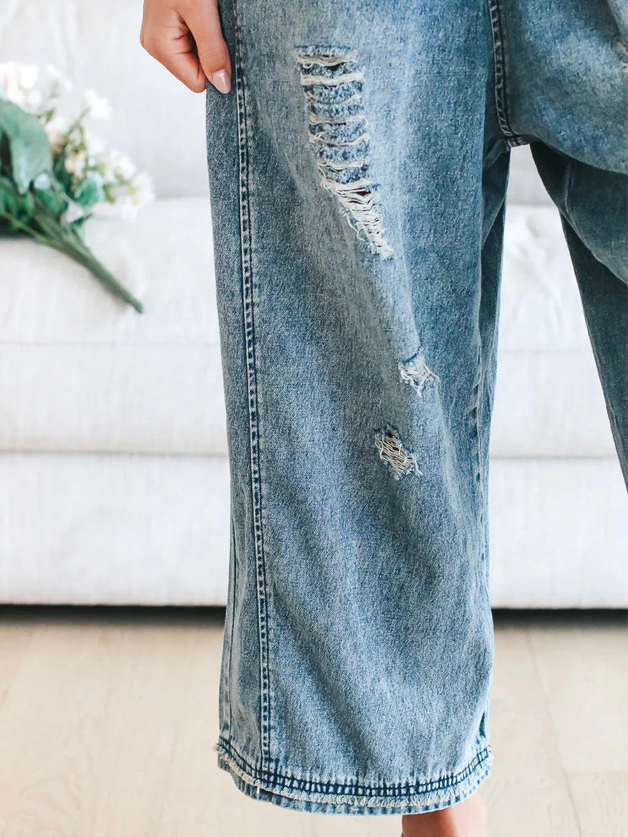 Clarice | Denim Overalls Wide Leg Distressed