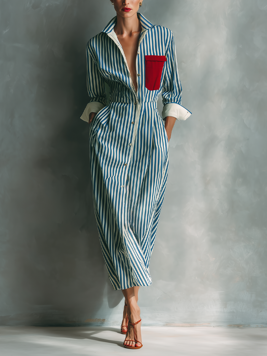 Makeda | Striped Long Sleeve Shirt Midi Dress