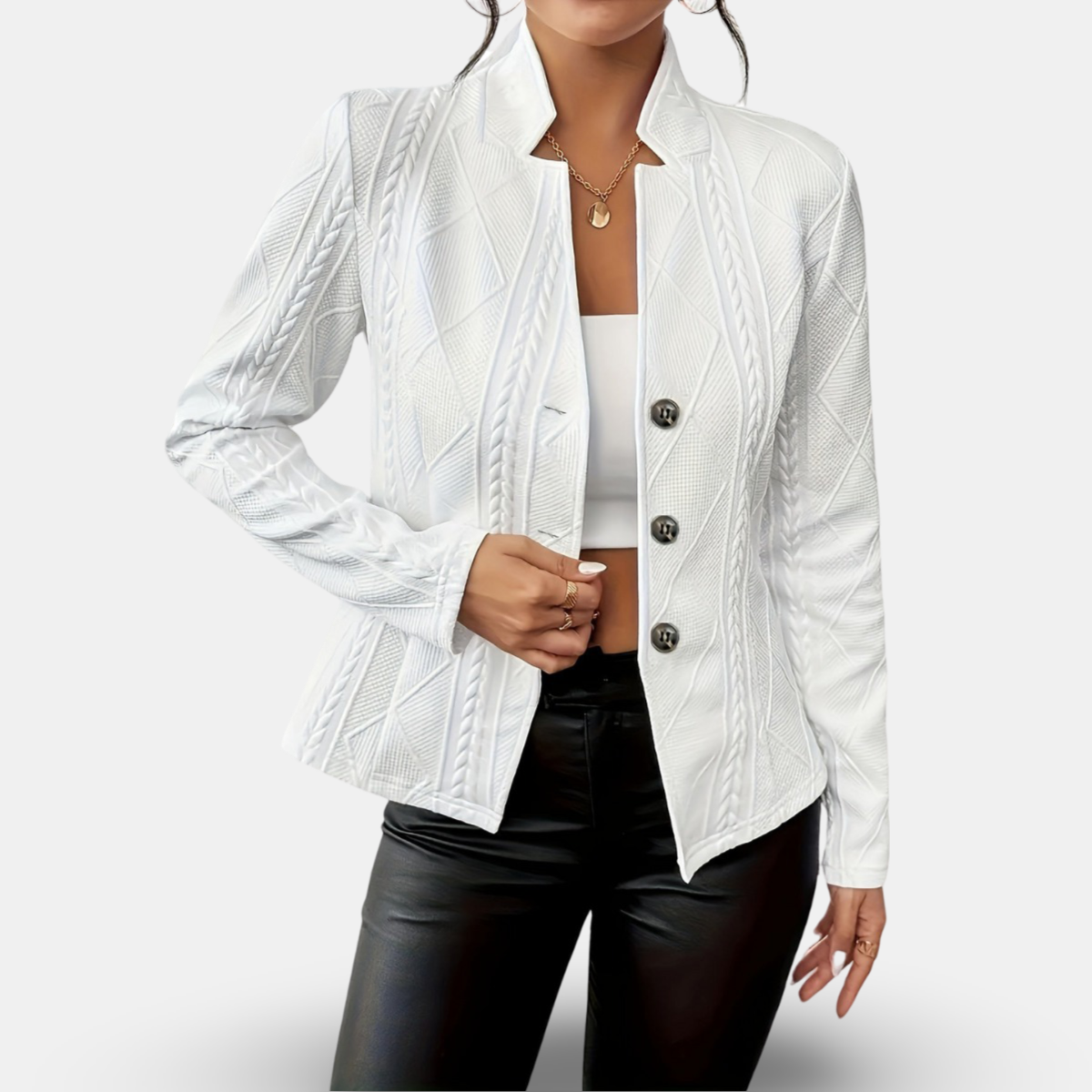 Lynn | Blazer Long Sleeve Textured Button Front