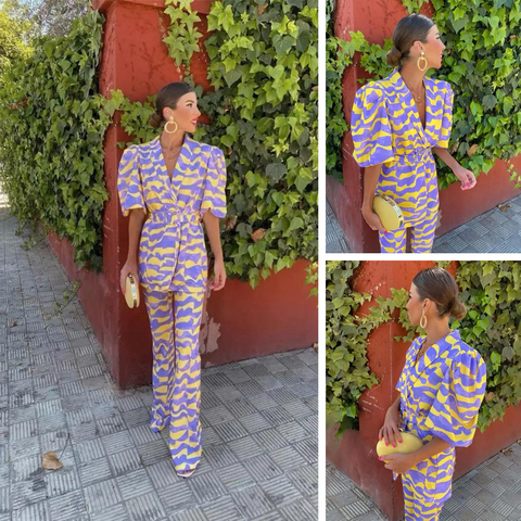 Missy | Printed Puff Sleeve Belted Trouser Co-ord