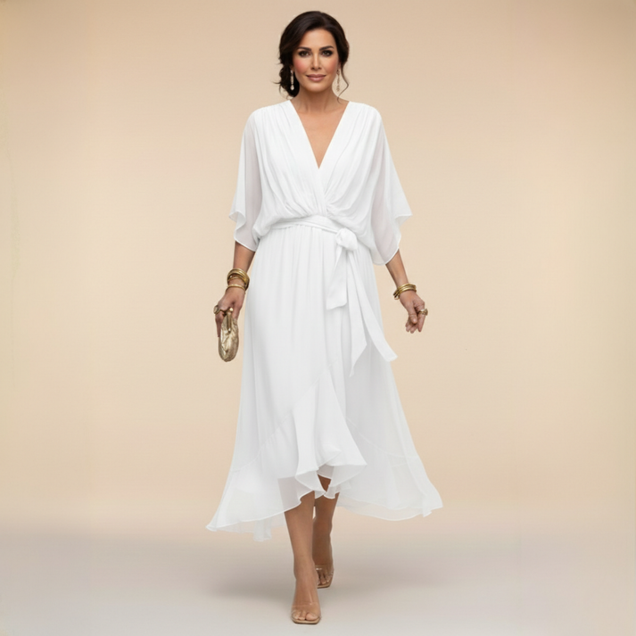 Harshani | Chiffon Wrap Midi Dress V Neck