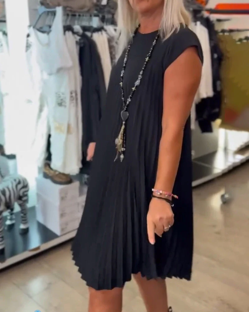 Shihua | Pleated Cap Sleeve Midi Dress