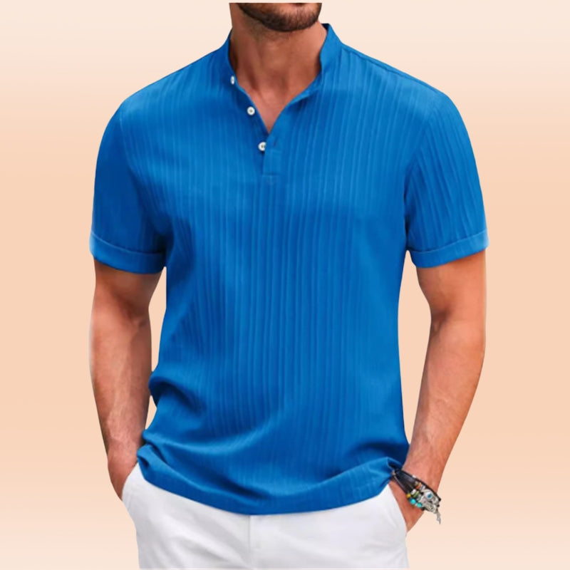 Estevez | Short Sleeve Ribbed Henley T-Shirt