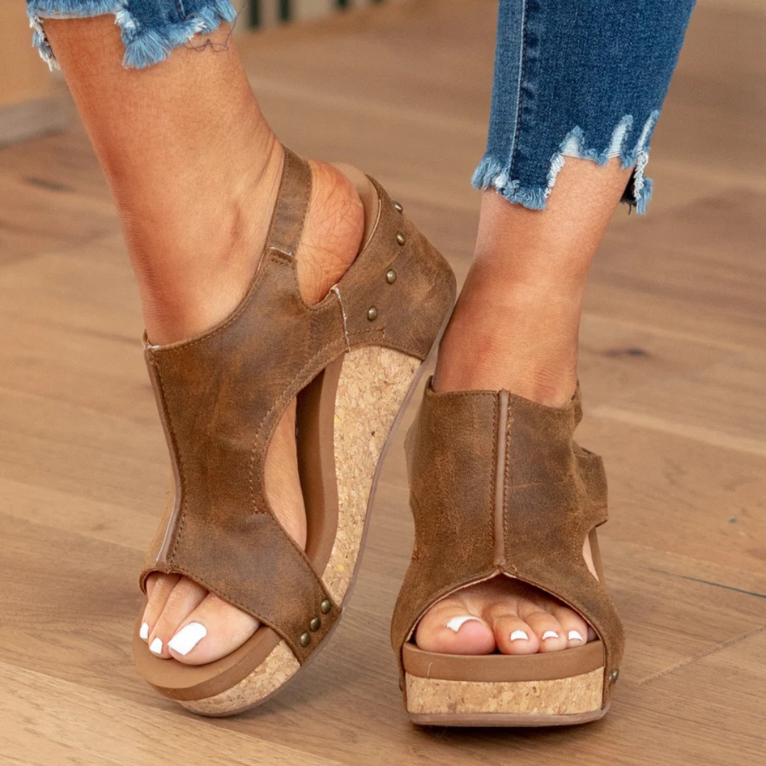 Makrina - Wedge Heel Open Toe Slingback Sandals