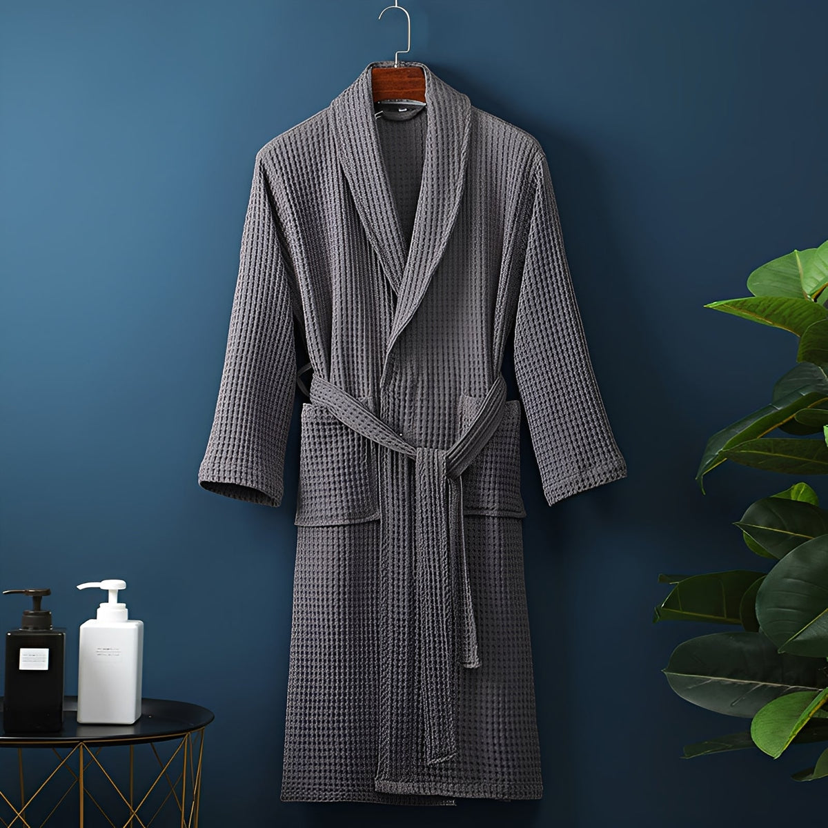 Nathan | Waffle Textured Dressing Gown with Tie Belt