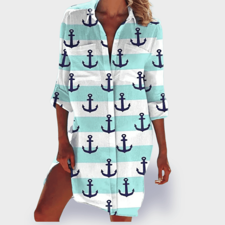 Lizonka | Beach Print Collared Shirt Dress