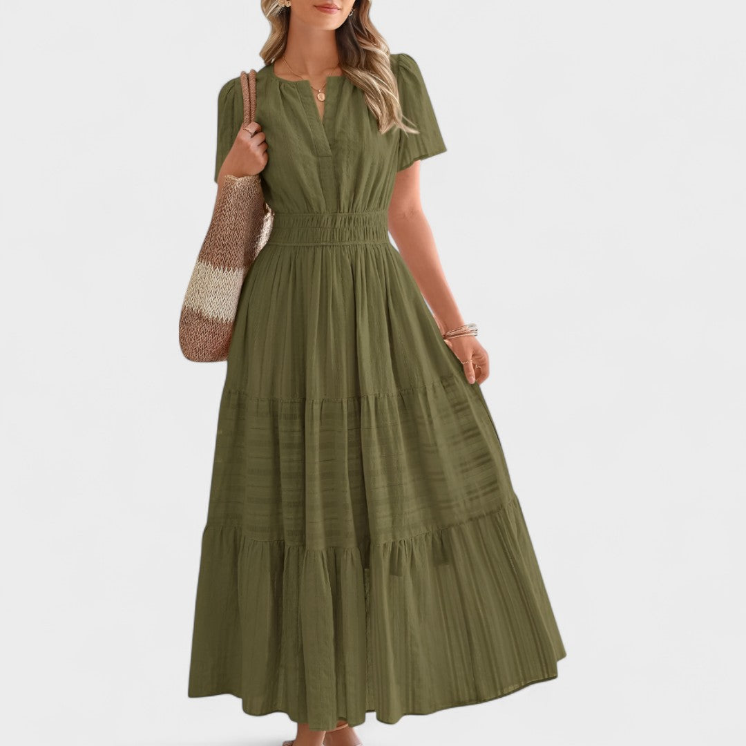 Maura | Black Short Sleeve Shirred Waist Maxi Dress