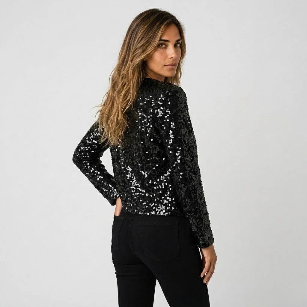 Amelia | Sequin Jacket with Open Front and Long Sleeves