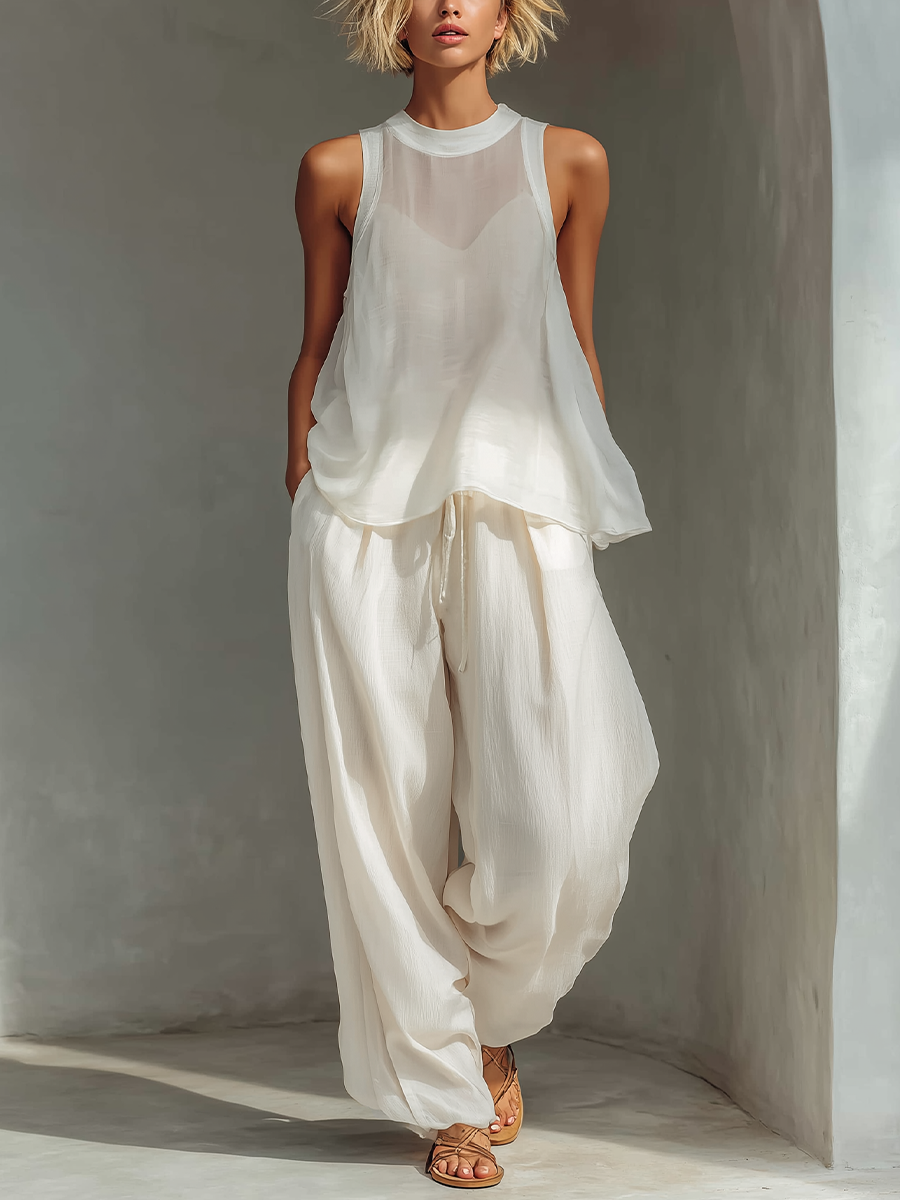 Olivian | Sleeveless Sheer Two-Piece Set