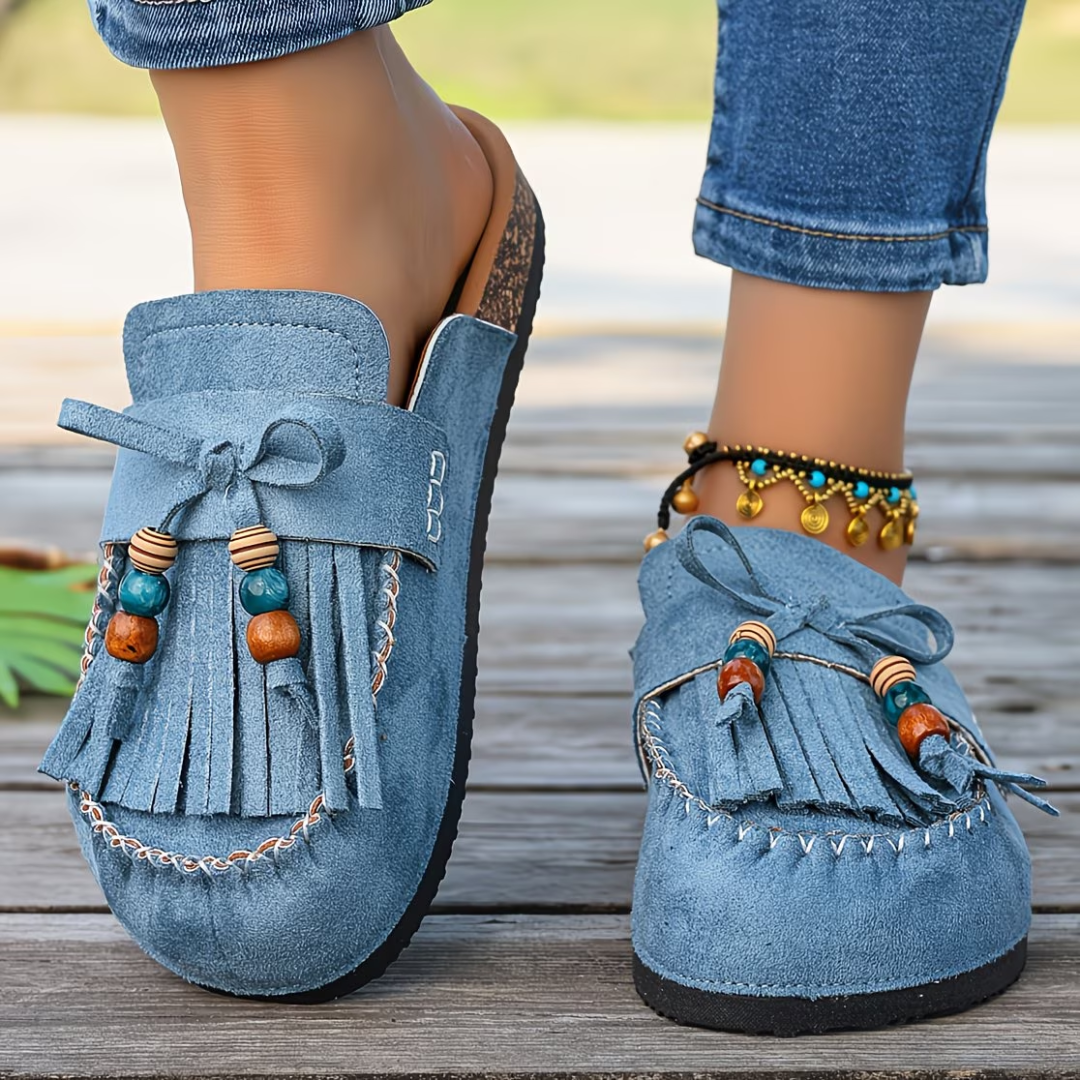 Mehra - Tassel Fringe Slip On Mules