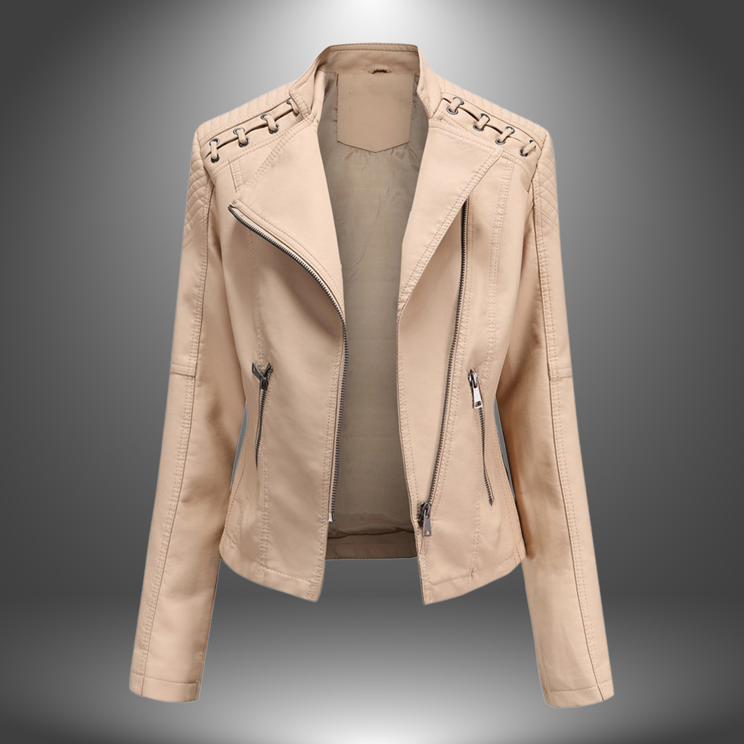Lilia | Leather Style Biker Jacket With Zips