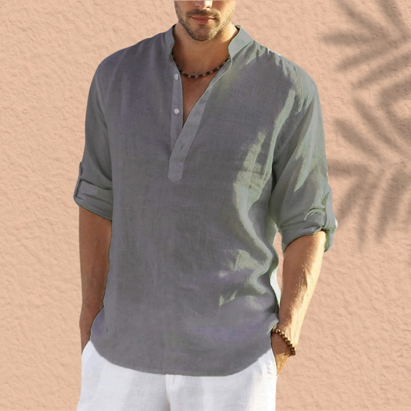 Abdeslam | Linen Henley Long Sleeve Shirt