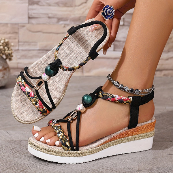 Tasia | Platform Sandals Braided Strap T Bar