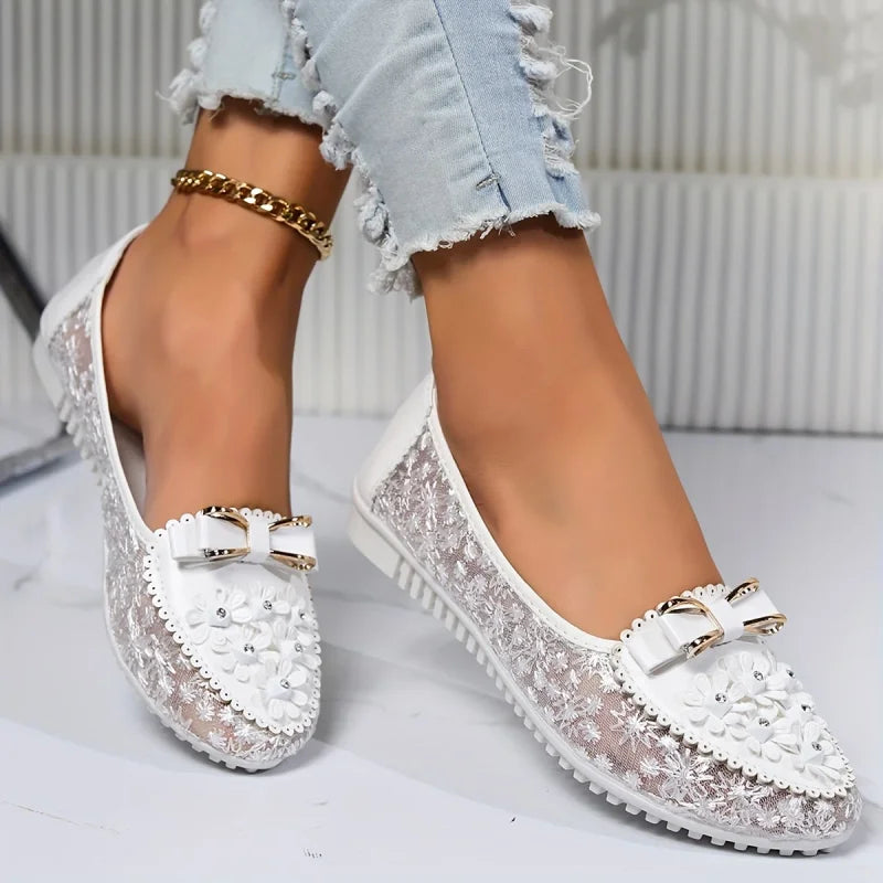 Brielle | Ballet Flats Floral Lace Bow Detail