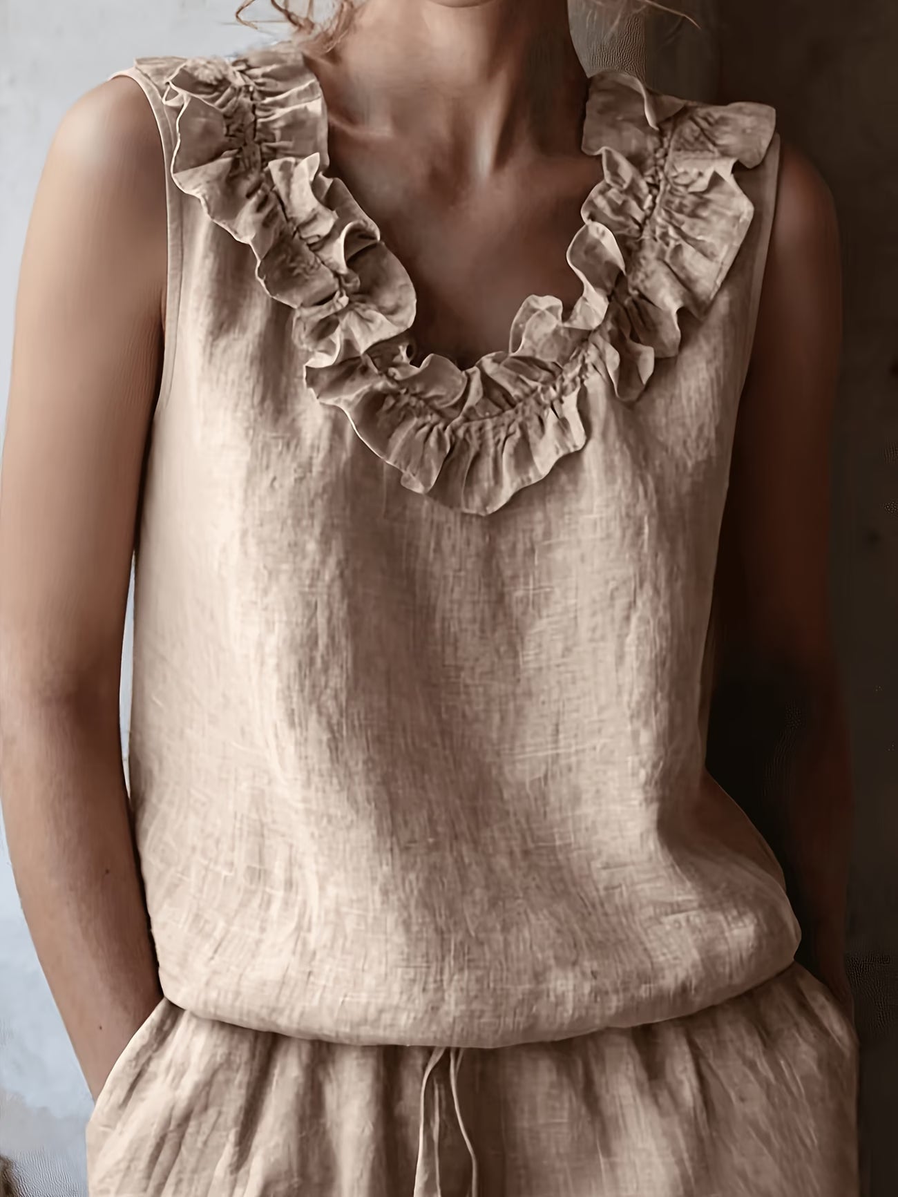 Safiya | Sleeveless Ruffle Neck Relaxed Blouse