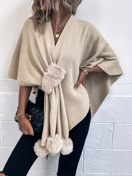 Maebry - Round Ball Cape Knitted Shawl Cardigan