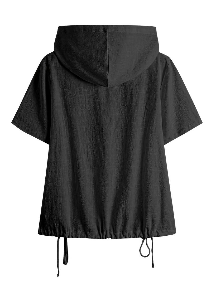 Dounia | Hooded Short Sleeve Button Front Top