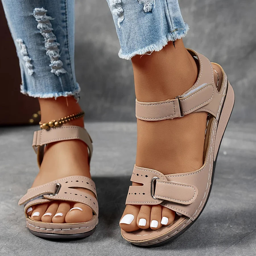 Genelia | Adjustable Strap Open Toe Wedge Sandals
