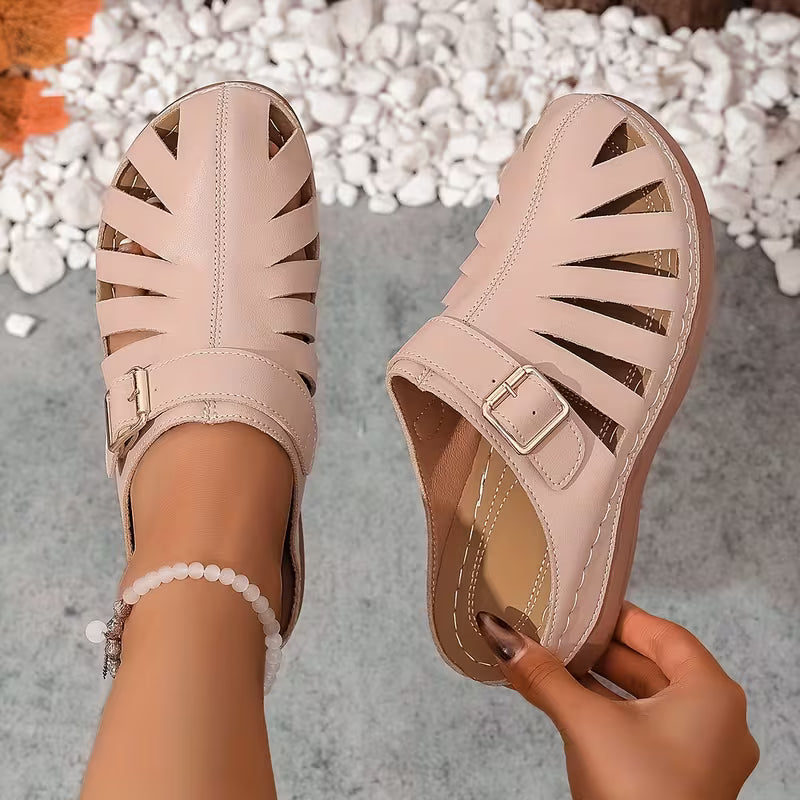 Alvena | Closed Toe Cutout Sandals with Buckle