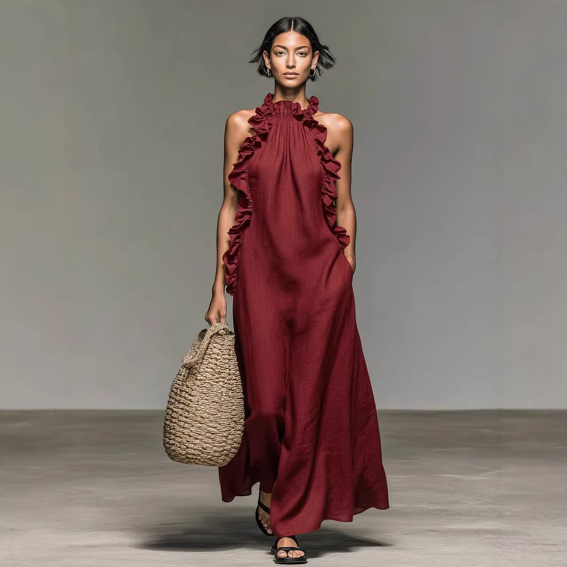 Vasara | Ruffle High-Neck Sleeveless Maxi Dress